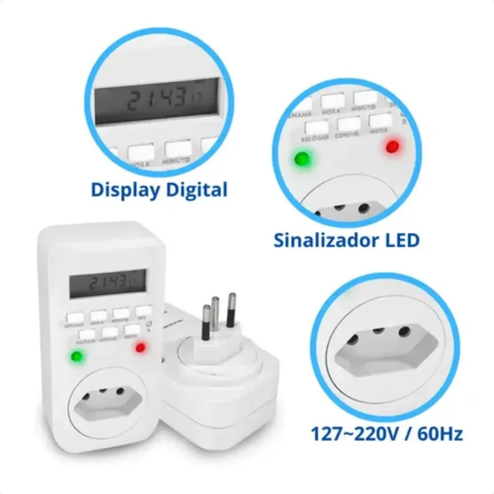 Aparelho Temporizador Digital Bivolt Timer Elétrico Automático Visor Lcd