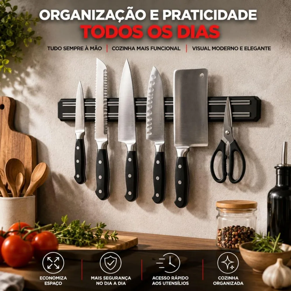 Barra Magnética Suporte Porta Facas Ferramentas Chaves de Parede