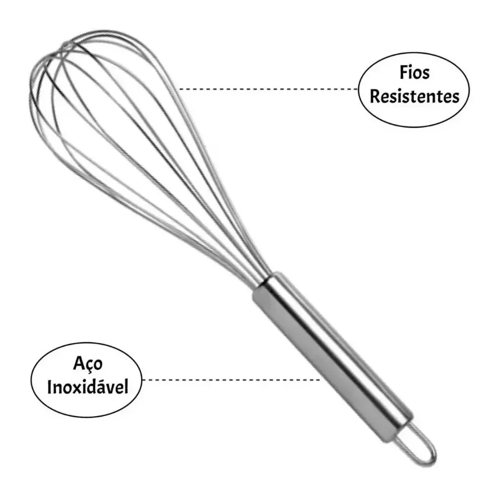 Batedor Manual Inox 25cm Fue Fouet para Ovos e Massas Profissional
