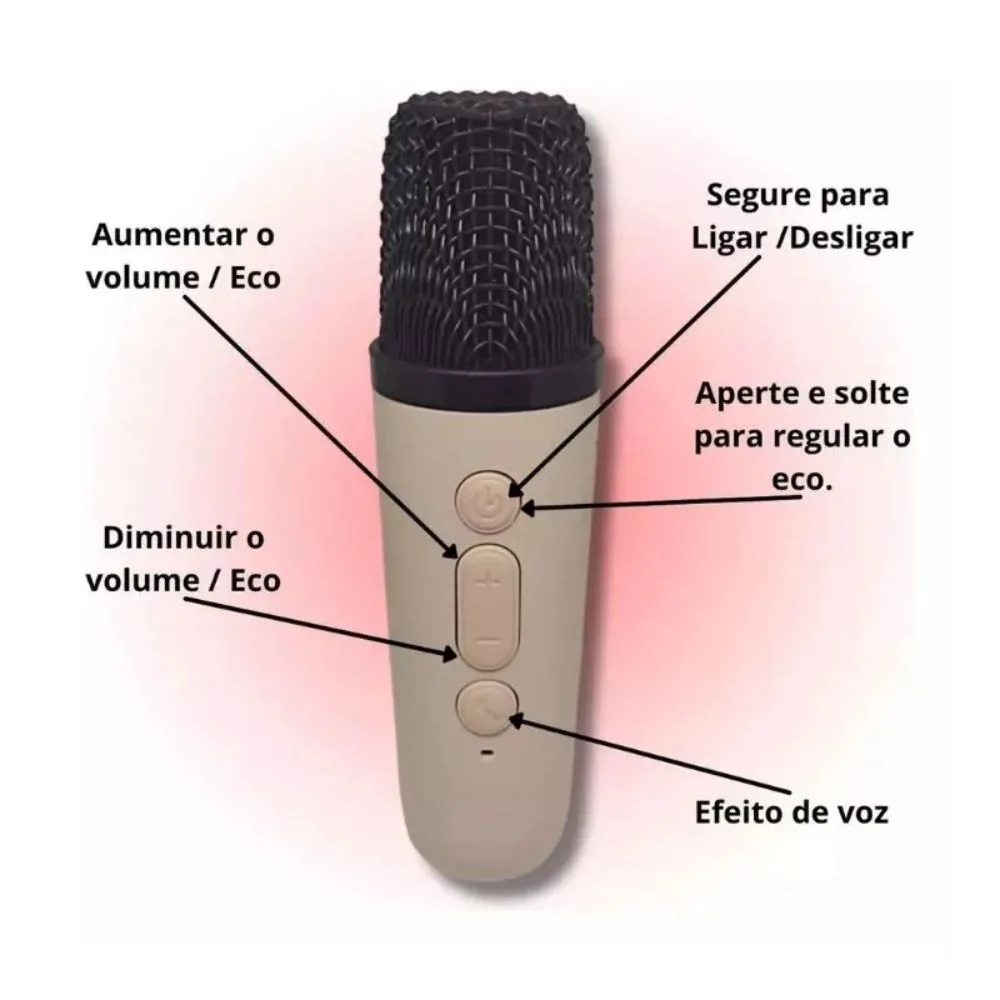 Caixa de Som Karaokê Bluetooth com Microfone Sem Fio Led Portátil Infantil