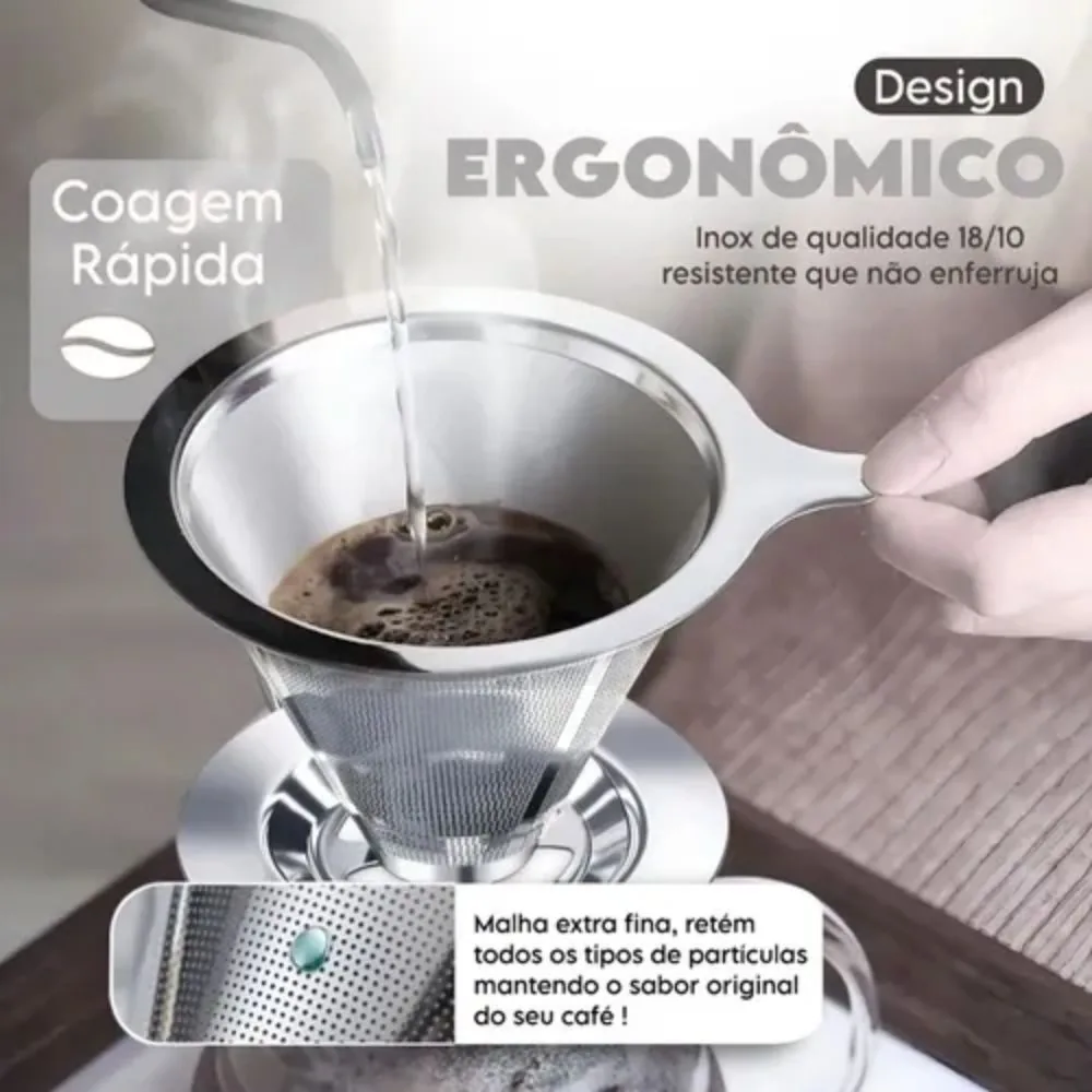 Coador Filtro de Café com Base Aço Inox Sem Uso de Papel