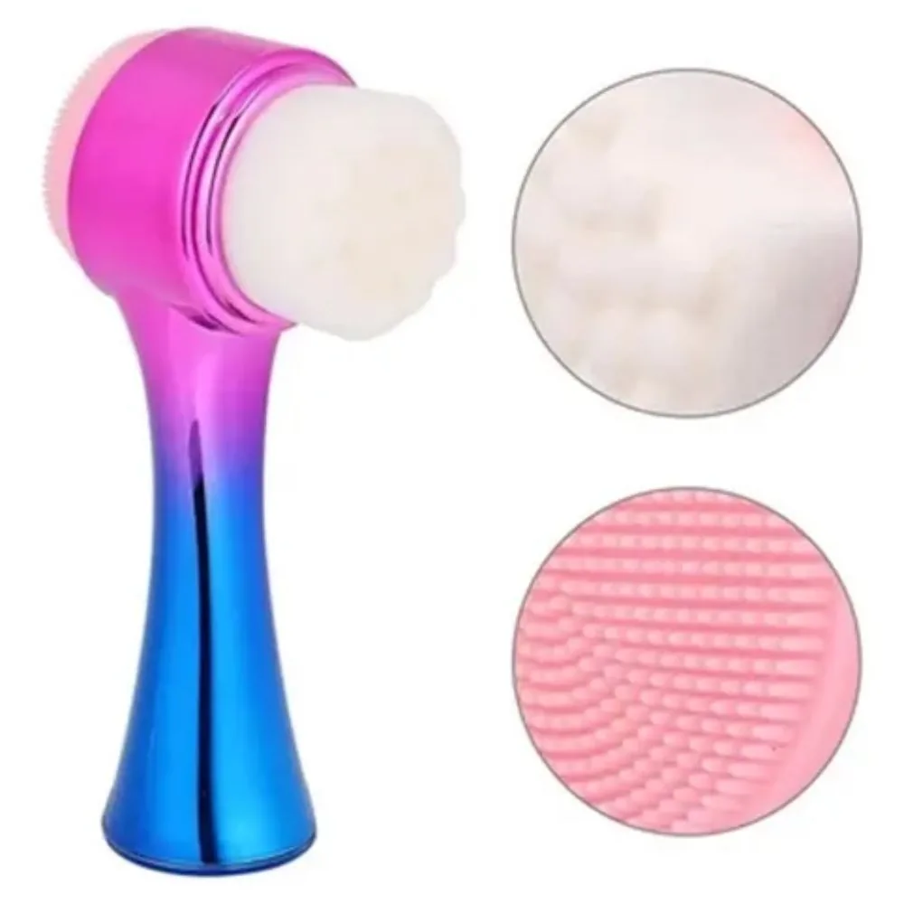 Escova Limpeza Facial Massagem Esponja Degradê Skin Care 2 em 1 Portátil