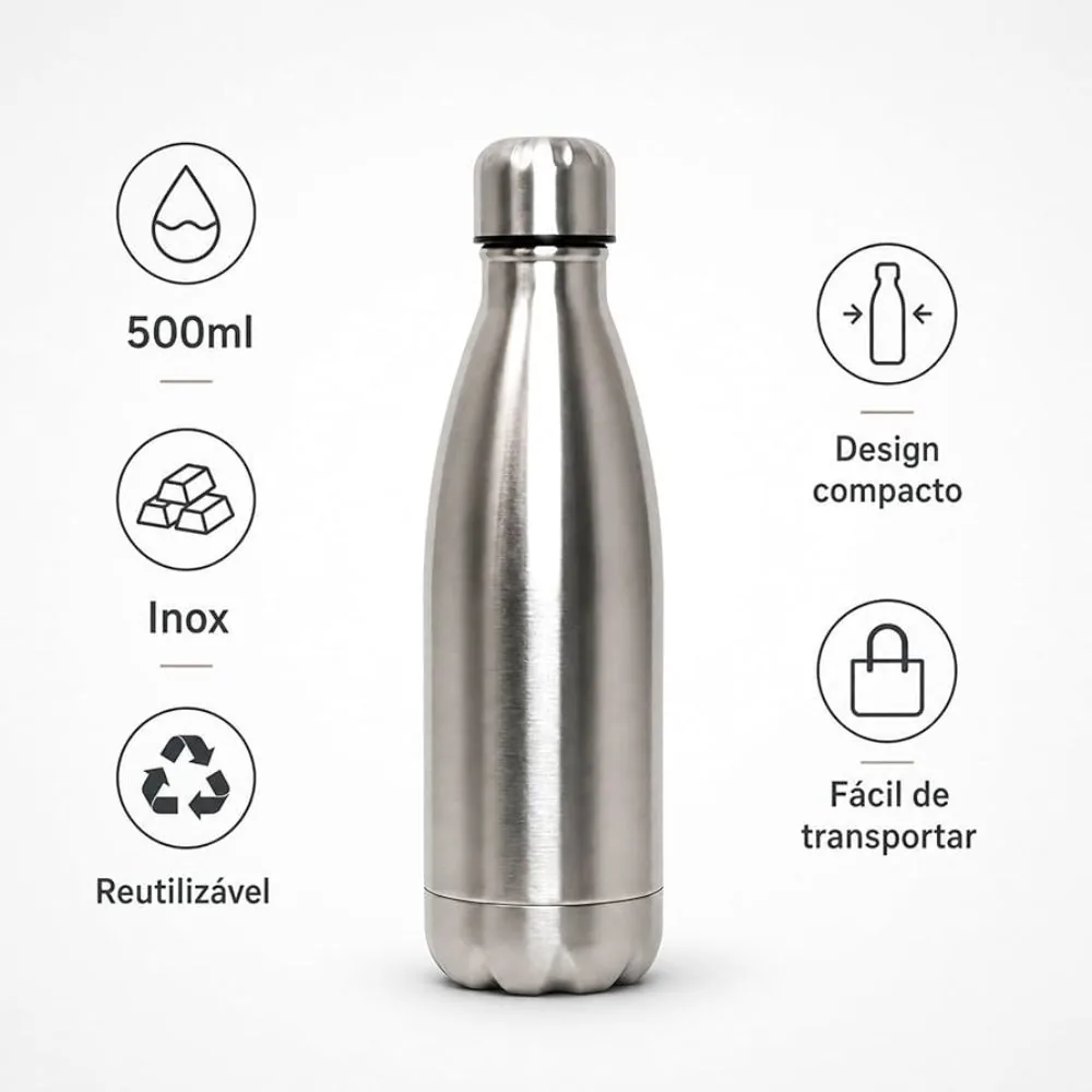 Garrafa Térmica Inox 500ml Parede Dupla a Vácuo Conserva Quente e Frio