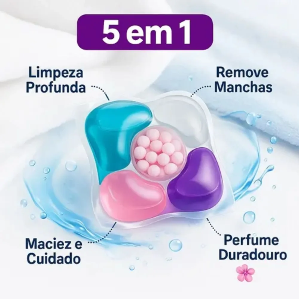 Kit 10 Cápsulas de Lavagem Roupas 5 em 1 Antibacteriana Perfume Duradouro
