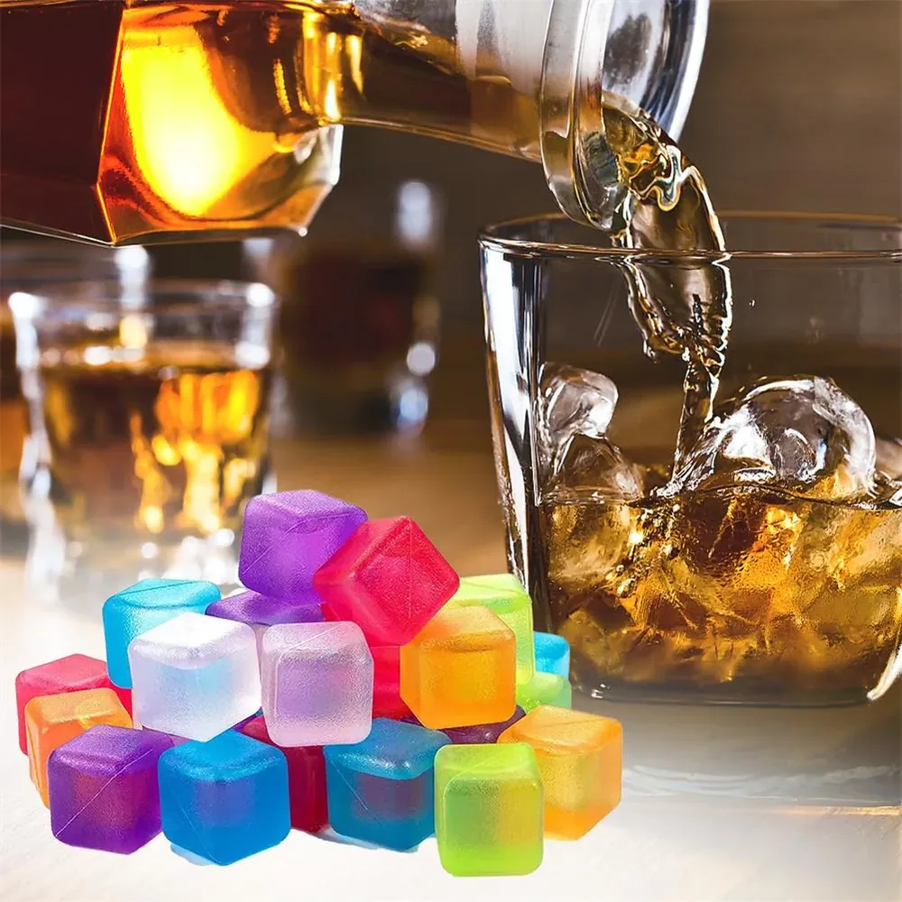 Kit 10 Cubo de Gelo Artificial Colorido Reutilizável Whisky Drinks Bebidas