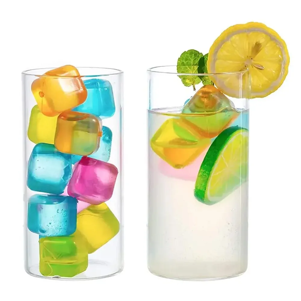 Kit 10 Cubo de Gelo Artificial Colorido Reutilizável Whisky Drinks Bebidas