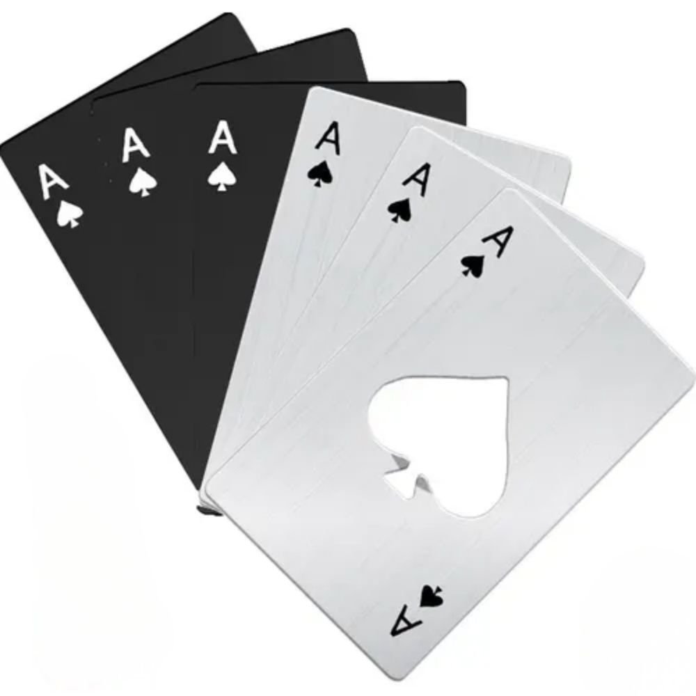 Kit 100 Abridores de Garrafas Aço Inox Carta de Baralho Ás de Espada