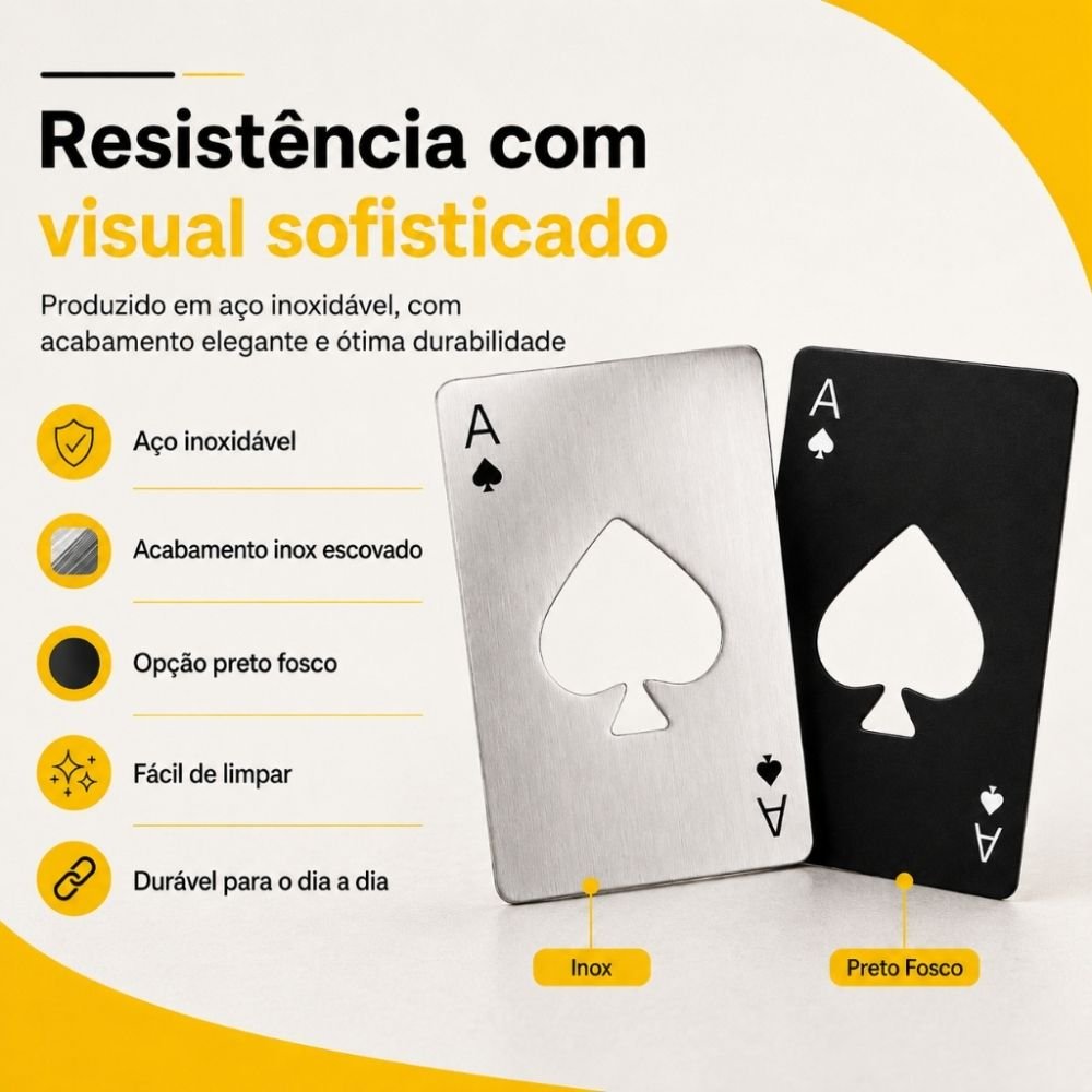 Kit 40 Abridores de Garrafas Aço Inox Carta de Baralho Ás de Espada