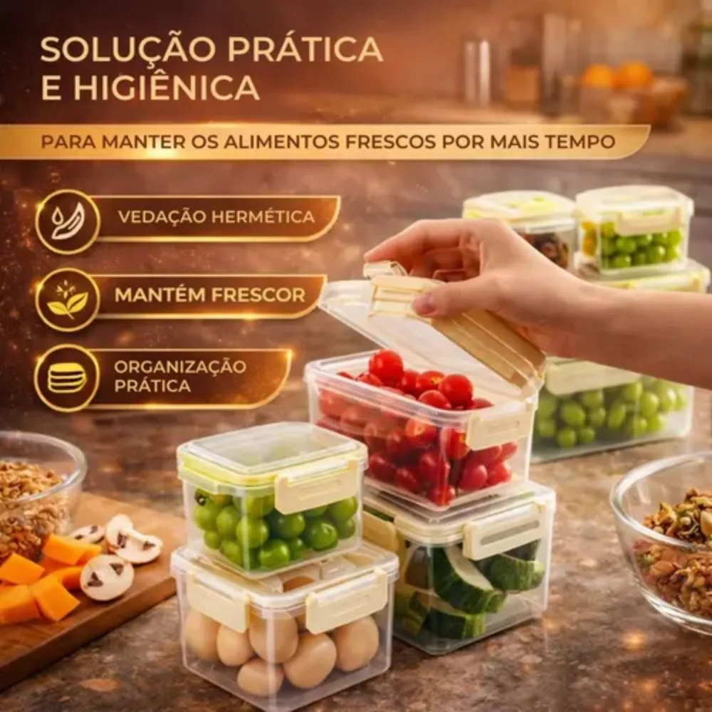 Kit 5 Potes Plásticos com Tampa Cesto Organizador Alimentos Frutas Legumes