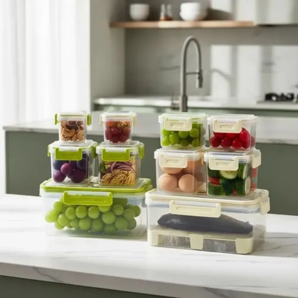 Kit 5 Potes Plásticos com Tampa Cesto Organizador Alimentos Frutas Legumes