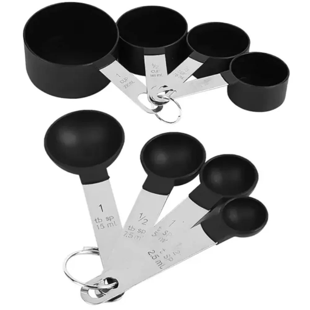 Kit Colheres e Copos Medidores Aço Inox 8 Peças Medidor Culinário Sem Bpa