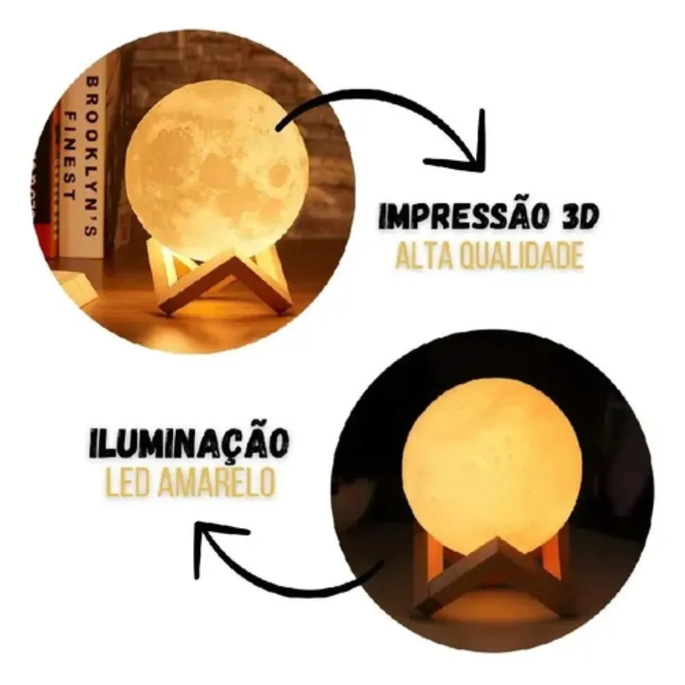 Luminária Lua Cheia 3d Realista 8cm Abajur Decorativo para Quarto e