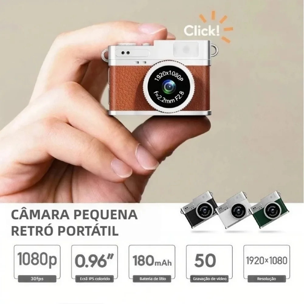 Mini Câmera Digital Retrô Portátil em Formato de Chaveiro com Cartão 32gb