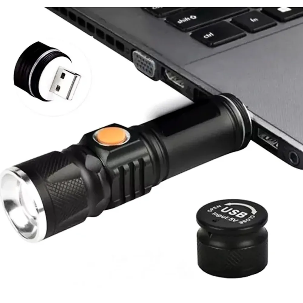 Mini Lanterna Led Tática Potente Recarregável Usb com Zoom