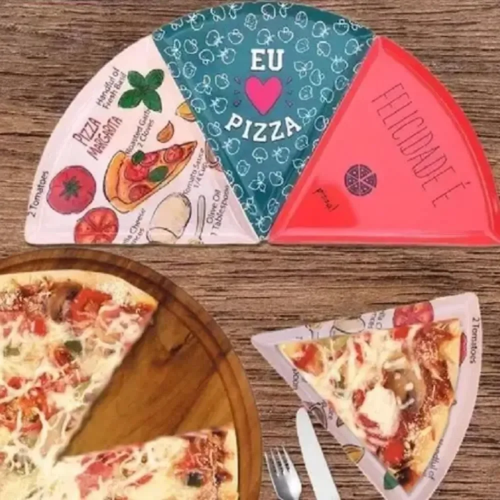 Pratos Pizza Melamina Triangular Estampas Sortidas