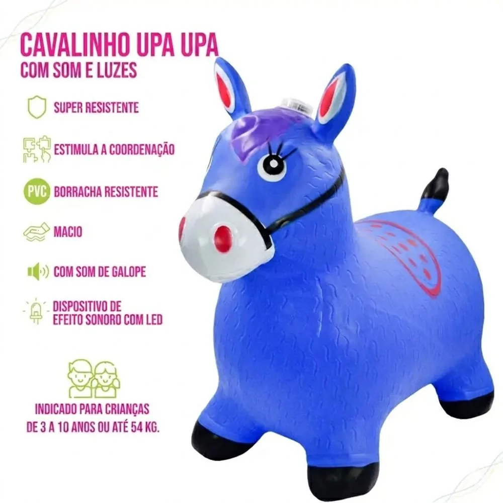 Pula Pula Inflável Infantil Cavalinho Upa Upa com Luz e Som para Crianças