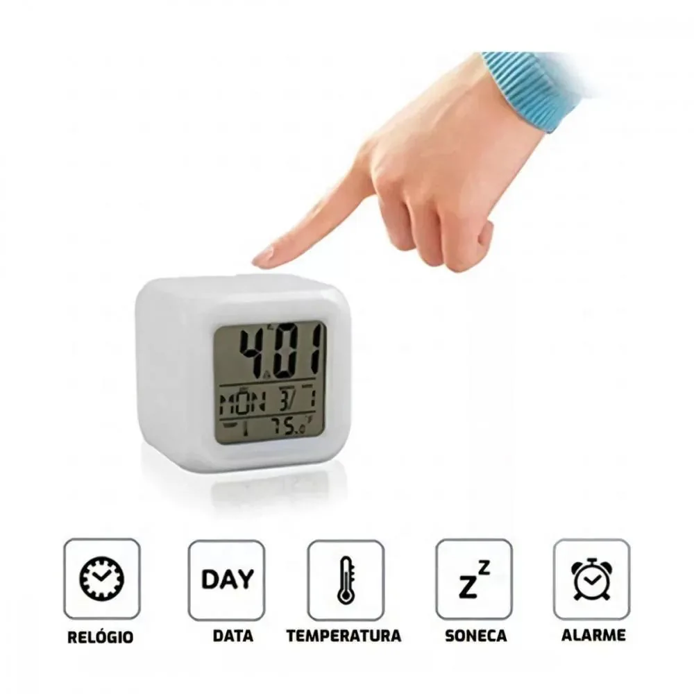 Relógio Despertador Digital Cubo Led Rgb com Termômetro - Imagem 2