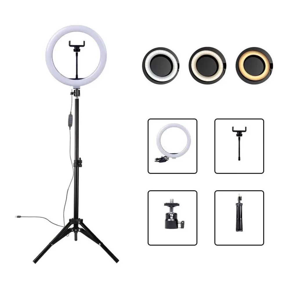 Ring Light 12 Iluminação Profissional com Tripé Ajustável Suporte Celular