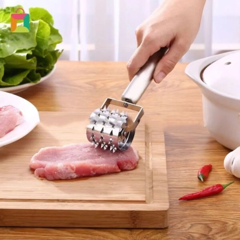 Rolo Amaciador e Triturador de Carne Manual Aço Inox Utensílio de Cozinha