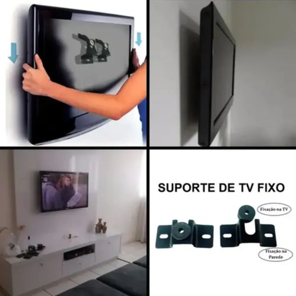 Suporte Fixo de Parede para Tv Preto Aço Resistente e Instalação Simples