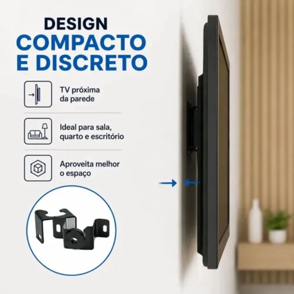 Suporte Fixo de Parede para Tv Preto Aço Resistente e Instalação Simples